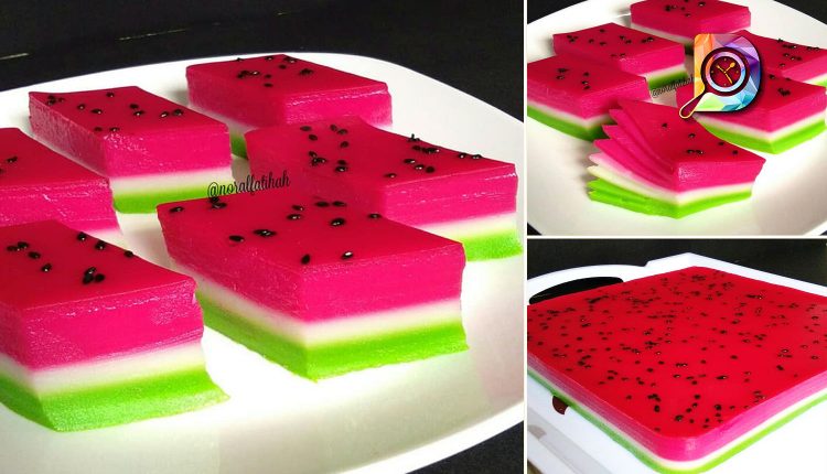 Resepi Kuih Lapis Tembikai Yang Lemak-Lemak Manis. Cantik Dipandang Enak Dirasai!