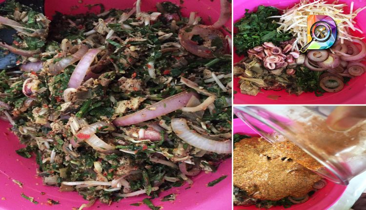 Resepi Kerabu Jantung Pisang Bersama Pucuk Paku dan Sotong. Sangat Sedap Boleh Makan Dengan Nasi Atau Ratah Je!